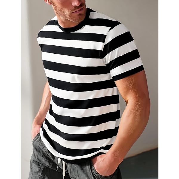 Black & White Horizontal Striped Crew Neck Short-Sleeve T-Shirt