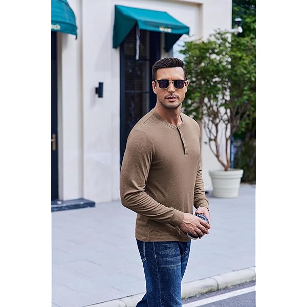 Tan Henley Neck Long-Sleeve Knit Top