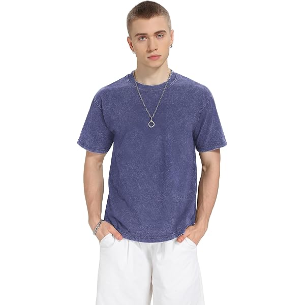 Navy Blue Acid-Wash Unisex Oversized Crew Neck Short-Sleeve T-Shirt