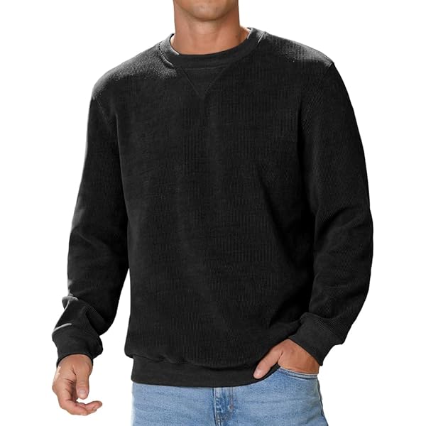 Black Corduroy Crew Neck Long-Sleeve Sweatshirt